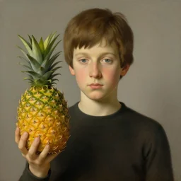le fils de l'homme but with a pineapple, painting by rene magritte, high detail, high resolution