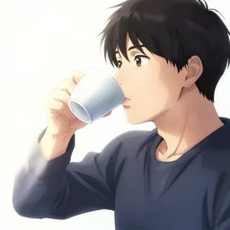 A man drinking a cup of cosmic energy, bright light, by Masafumi Harada, 4k, digital art, surreal, anime style, space dandy style, highly detailed, godsend, artstation