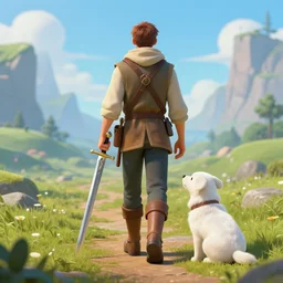 man wanderer on the pass, in a magical land, with sword and faithful bird, by nuri iyem, james gurney, james jean, greg rutkowski, anato finnstark, perfect faces