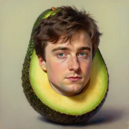 daniel radcliffe disguised as a avocado, artgem, digital painting, color painting, hyperrealistic, concept art, oil painting, masterpiece, concept art, trending on deviantart, realistic and detailed face, highly detailed, high quality, 8 k, soft lighting, fancy colors, fantasy, cinematic, high coherence