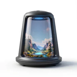 holographic teleportation portal device, stylized 3d render, isolated on a pure white background, centered, entire object in frame, sharp focus, soft studio lighting