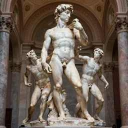 sculpture of the temptation of gian lorenzo bernini ( 1 5 9 8 - 1 6 8 0 ) david 1 6 2 3 / 2 4 marble galler, by emil - alzamora and brothers - hildebrandt, an ultradetailed octane render, light - effect, vivid - retro - colors, diamonds!! highly detailed