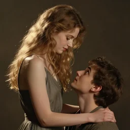 a short man looking up admiringly at the tall woman that he loves