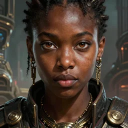 african dieselpunk warlord, science fiction, highly detailed, digital painting, beautiful eyes, symmetry, concept art, sharp focus, illustration, global illumination, radiant light, detailed and intricate environment, art by artgerm and greg rutkowski and magali villeneuve and ilya kuvshinov!