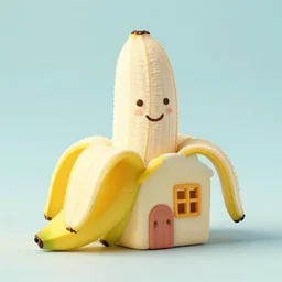 a lovely peeled cartoon banana shaped house, soft colour, macarone color