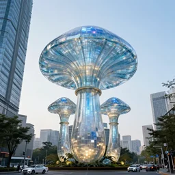 glass mushroom - skyscraper in the center of the street