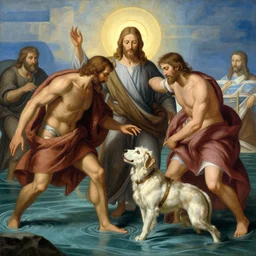 An epic matte painting of Jesus saving Petrus in the Water, beautiful, stunning, gorgeous, 4k resolution, professional digital art, by wlop and George Rutkowski, f16, intricate