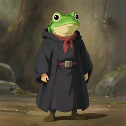 A portrait of a wizard but his head is a frog', painted by Studio Ghibli, 4k, traditional art, trending on deviantart, highly detailed, full body shot, wide depth of field, professional lighting, airbrush
