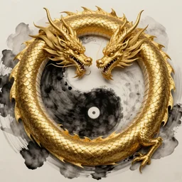 realistic scene of dragons as ying yang, golden, delicate, hyper realism, 1 4 5 0, ink, ultra realistic, 8 k