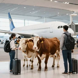 perfect blend of cow and man at the airport technoir