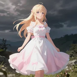 pale pastel pink and white dress anime style.