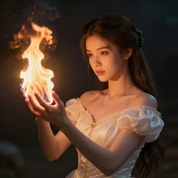 Portrait photo beautiful princess manipulating fire detailed art