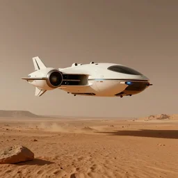 A futuristic flying vehicle hovering the surface of Mars, mood lighting, Behance, digital art in the style of Oblivion movie