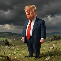 : trump looking sad, political cartoon, style of Ralph Steadman