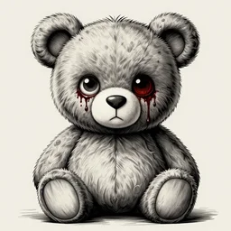 grunge cartoon vector sketch of a teddy bear with bloody eyes by - mrrevenge instagram, loony toons style, horror theme, detailed, elegant, intricate