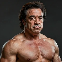 danny devito with the physique of a body builder, hyper realistic and ultra detailed face, cinematic, dynamic lighting, photorealistic, refined, intricate, digital art, digital painting, masterpiece, 8k