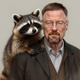 a raccoon and walter white, intricate, highly detailed, digital painting, artstation, concept art, smooth, sharp focus, illustration, unreal engine 5, 8 k, art by artgerm and greg rutkowski and alphonse mucha