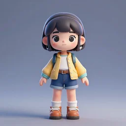 Full body 3D rendered of a cute cartoon female character, she has short hair and wear boyish outfit, video game art, Unreal Engine, trending on artstation