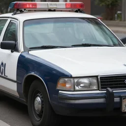 a telephoto shot of a neglected police car from the 1 9 8 0 s viewed from a 3 / 4 angle sits in the distance. it is overgrown with grass and flowery vines