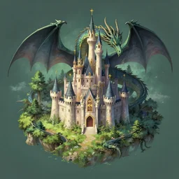 illustration of isolated dreamland, mystique place, home, castle of a beautiful princess invaded, protected by scary dragon. original screensaver. fairytale, mythic story concept realistic naturia by kazumasa uchio