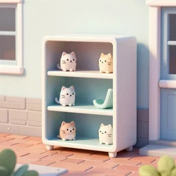 public shelf cat box, brick streets, nordic pastel colors, 3 d art, digital illustration, perfect lighting