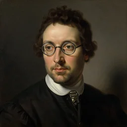 “portrait of a cyborg quality assurance analyst wearing glasses, highly detailed, circa 1615, oil on linen, Chiaroscuro, painted by Giovanni Baglione”