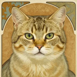 cat furry with human face by Mucha