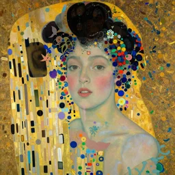 a beautiful woman with flowers in her hair by gustave klimt,
