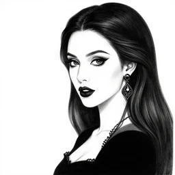 digitalally coloured black marker fineline portrait of elegant gothic lady with earrings, black and white, black colours, hard edges, high quality, textured, caestrad, cell shading, dark background, mystic, dripping, perfect lighting, high contrast, arstation, artgerm, wlop, 4 k