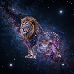 lion in a galaxy made of stars, space, nebulas stars,