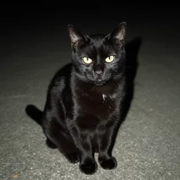 1 9 8 0's color photo of black cat at night
