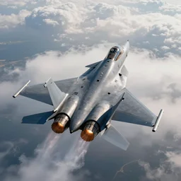 picture of a fighter jet flying through clouds with active after burner, intricate detail, beautiful lighting, trending on artstation, 8 k