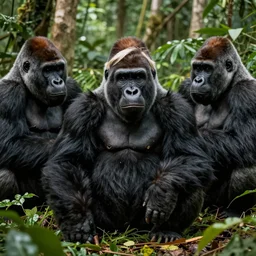 david attenborough wearing a gorilla costume while sitting in a jungle, surrounded by gorillas, still from nature documentary