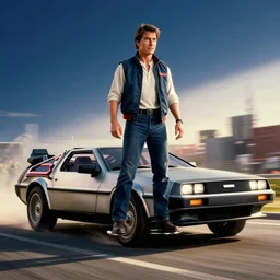 tom cruise as marty mcfly in back to the future, hoverboard, delorean