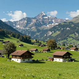 A farm in the country side of Switzerland, in the style of Waltz with Bashir