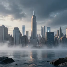 nuclear winter, new york city, near future, fantasy, sci - fi, hyper realistic, serene.