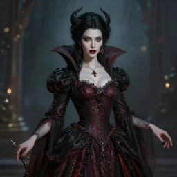 the beautiful ageless queen of vampires dressed in an elaborate gothic gown, matte fantasy painting, detailed portrait, cinematic lighting, deviantart artstation by brom, by greg rutkowski, by alena aenami, rendered in octane, bokeh