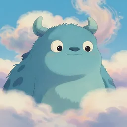 soft pleasing - palette friendly colossal gentle monster friendly giant wind spirit goliath soft face character portrait by studio ghibli, close - up, pleasing palette, undulating nebulous clouds, adorable, friendly, dyllic cumulonimbus still from fantasia pastel from fantasia ( 1 9 4 1 )