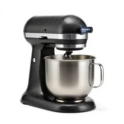 carbon fiber stand mixer, professional product shot, isolated on a pure white background, centered, entire object in frame, sharp focus, soft studio lighting