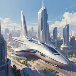 A professional digital painting of a far future Streamline Moderne city, by Alena Aenami, trending on Artstation