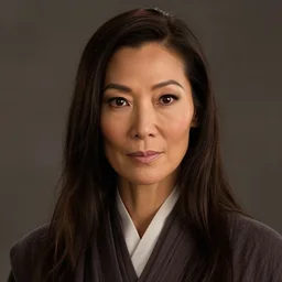 portrait of michelle yeoh playing as luke sywalker in star wars ( 1 9 7 7 ) sharp focus, shallow depth of field, 4 k editorial photograph, cinematic lighting