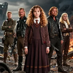 detailed ultrarealistic photography front medium shot of starwars, fantasy, hermione granger, postapocalyptic, leyendecker, norman rockwell, greg rutkowski, artstation cinematic, vray game of thrones, lord of the rings