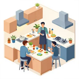 editorial illustration portrait of isometric kitchen mads berg christopher balaskas victo ngai