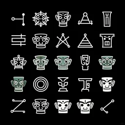 vector art of multiple scattered ancient symbols on perfect clean black background, featured on behance, clean design, line weight, geometric design, vector art, amazing symbols, adobe illustrator,