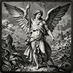 medieva occutl etching, very detailed, of the angel of jupiter
