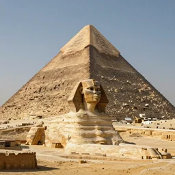 futuristic ancient Egyptians in front of a futuristic pyramid