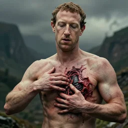 mark zuckerberg pealing off his skin with him own hands to reveal the horrid thing underneath, as remembered in a dream