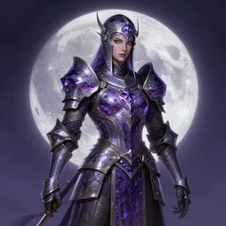 Portrait of a Fantasy amethyst knight, moonlit, HD, illustration, epic, D&D, fantasy, intricate, elegant, highly detailed, digital painting, artstation, concept art, smooth, sharp focus, illustration, art by artgerm and greg rutkowski and alphonse mucha, monster hunter illustrations art book