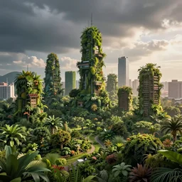 rewilding, return to nature, the grown world, a city made entirely of plants