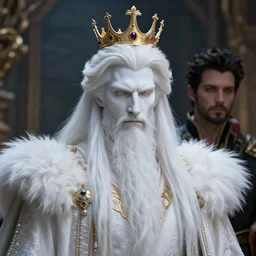 the white king with long hairs, art by James Jean and Wayne Barlowe, high detail, cinematic, cgsociety 8k